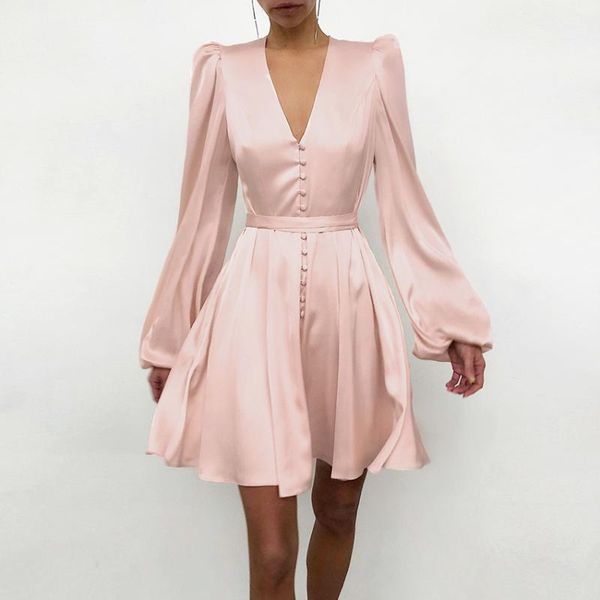casual dresses pleated a-line women dress v-neck satin lantern sleeve female elegant pink breasted mini short, Black;gray
casual dresses pleated a-line women dress v-neck satin lantern sleeve female elegant pink breasted mini short, Black;gray