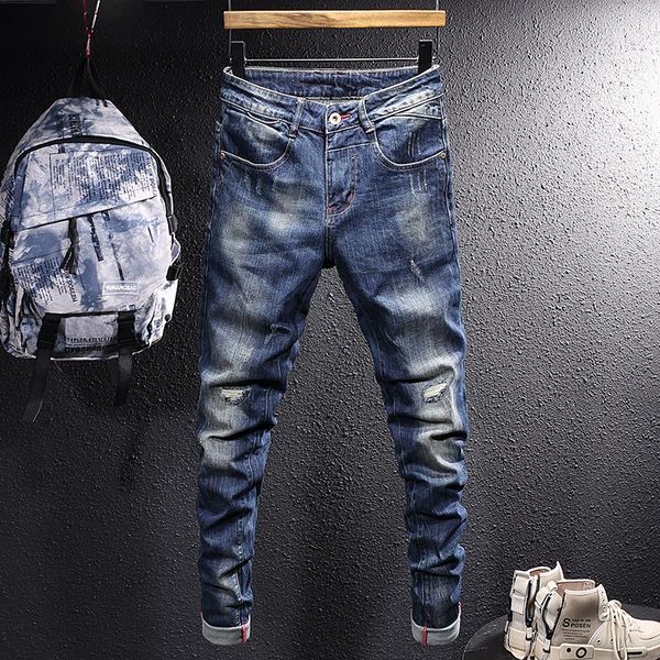 men's jeans italian style fashion men retro blue slim ripped vintage designer frayed hole casual denim pants
men's jeans italian style fashion men retro blue slim ripped vintage designer frayed hole casual denim pants
