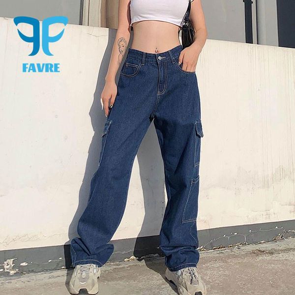 women's jeans favre fashion pockets solid high waist streetwear 2021 autumn cargo denim pants vintage straight harajuku, Blue
women's jeans favre fashion pockets solid high waist streetwear 2021 autumn cargo denim pants vintage straight harajuku, Blue