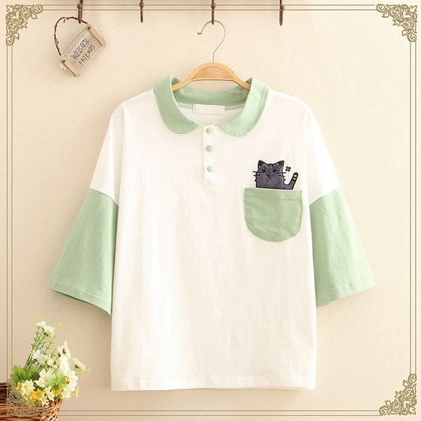 summer harajuku cartoon kawaii women clothing japanese cute cat embroidery girls vintage collar tee shirt, White
summer harajuku cartoon kawaii women clothing japanese cute cat embroidery girls vintage collar tee shirt, White