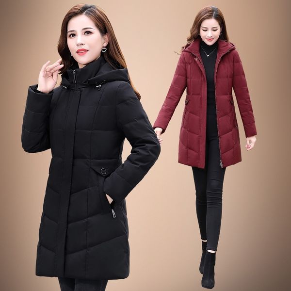 middle aged down jacket women's white duck medium long hooded 2021 winter middle mother's thickened, Black
middle aged down jacket women's white duck medium long hooded 2021 winter middle mother's thickened, Black