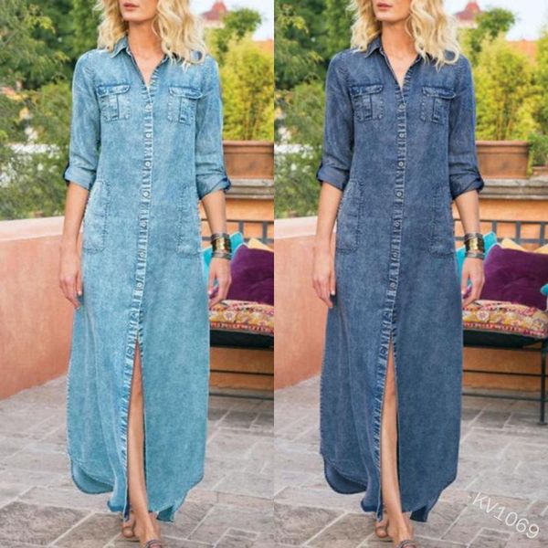 long denim dress women sleeve temperament versatile autumn fashion high waist turn-down collar pockets dresses lugentolo casual, Black;gray
long denim dress women sleeve temperament versatile autumn fashion high waist turn-down collar pockets dresses lugentolo casual, Black;gray