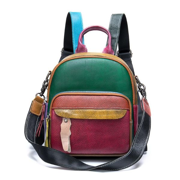 outdoor bags panelled women small backpack multi-color rucksack travel cowhide girls knapsack shoulder bag genuine leather female daypack 
outdoor bags panelled women small backpack multi-color rucksack travel cowhide girls knapsack shoulder bag genuine leather female daypack