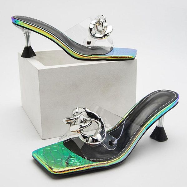 clear pvc transpsarent high heels slippers women summer big chain design sandals slip on square toe slides mules pumps, Black
clear pvc transpsarent high heels slippers women summer big chain design sandals slip on square toe slides mules pumps, Black