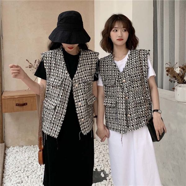 women's vests loose plaid vest vest women spring and autumn small fragrance joker outside wearing sleeveless jacket tzel, Black;white
women's vests loose plaid vest vest women spring and autumn small fragrance joker outside wearing sleeveless jacket tzel, Black;white