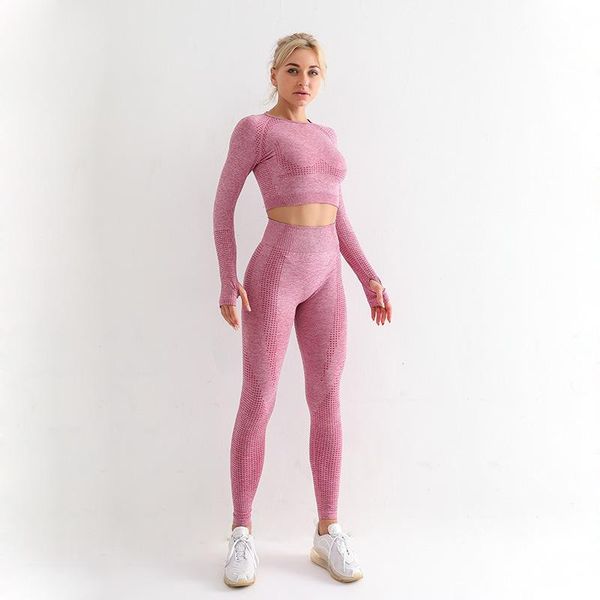yoga outfit women's suit for fitness sport seamless leggings and long sleeve crop two pieces set gym clothing sportwear tracksuit