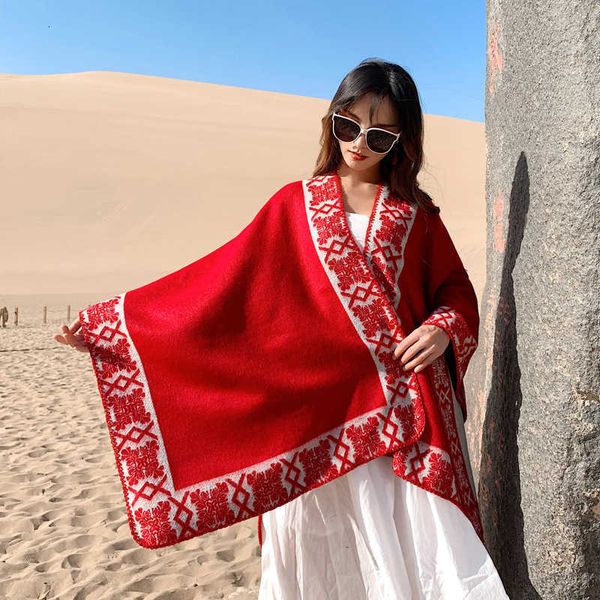 autumn and winter national cloak big shawl summer qinghai lake tourism po red dert thickened scarf female, Blue;gray
autumn and winter national cloak big shawl summer qinghai lake tourism po red dert thickened scarf female, Blue;gray