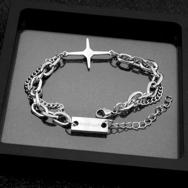 link, chain punk bracelets for women men stainless steel jewelry silver color good luck tags stars charm wrist bracelet femme pulseras kpop, Black
link, chain punk bracelets for women men stainless steel jewelry silver color good luck tags stars charm wrist bracelet femme pulseras kpop, Black