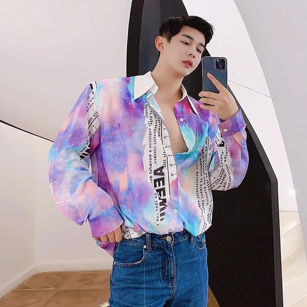 men rainbow pattern print long sleeve casual shirt male korean style streetwear hip hop fashion dress retro camisas hombre men's shirts, White;black
men rainbow pattern print long sleeve casual shirt male korean style streetwear hip hop fashion dress retro camisas hombre men's shirts, White;black