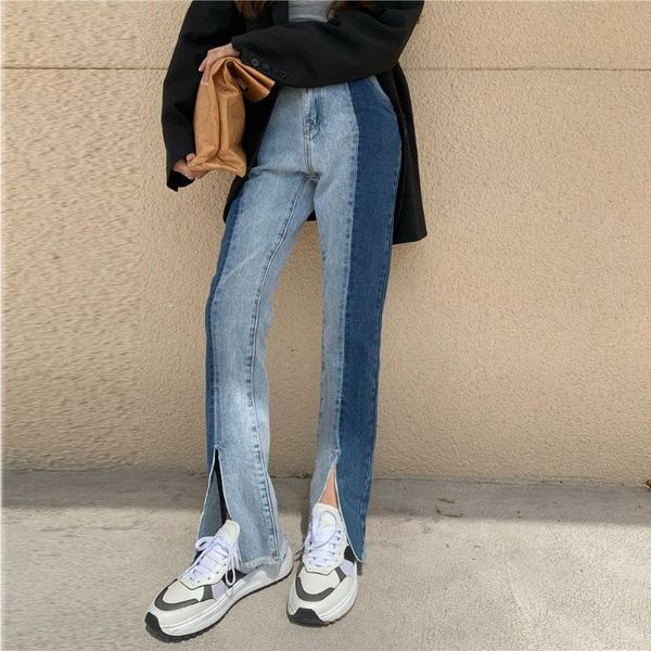 women's jeans korean fashion spring design sense stitching split straight women loose thin high waist all-match drape mopping pants, Blue
women's jeans korean fashion spring design sense stitching split straight women loose thin high waist all-match drape mopping pants, Blue
