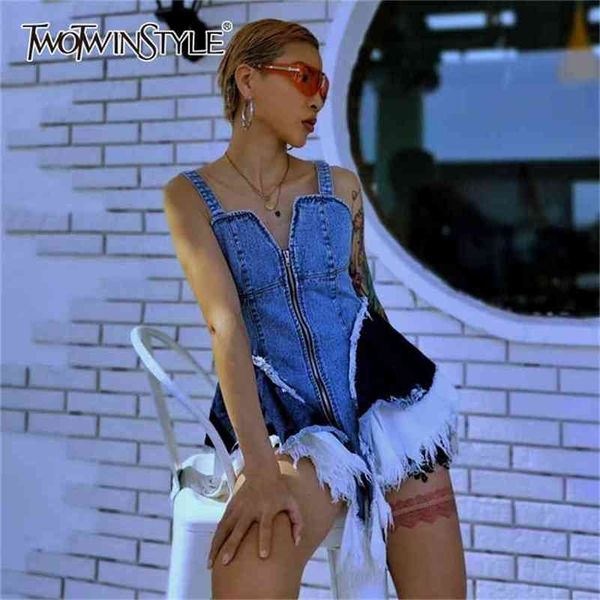 twotwinstyle denim women vest square collar sleeveless spaghetti strap tunic patchwork mesh ruffles hit color camis female 210407, White
twotwinstyle denim women vest square collar sleeveless spaghetti strap tunic patchwork mesh ruffles hit color camis female 210407, White