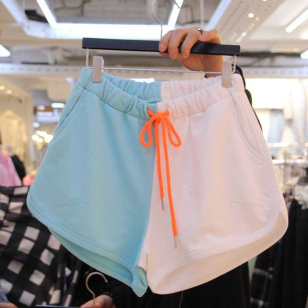 spring and summer korean fashion casual loose cotton shorts elastic waist color matching sports female 210615, White;black
spring and summer korean fashion casual loose cotton shorts elastic waist color matching sports female 210615, White;black