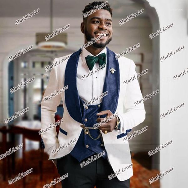 men's suits & blazers jacquard wedding for men 3 pieces velvet lapel blazer+vest+black pants slim fit business male tuxedos custom made, White;black
men's suits & blazers jacquard wedding for men 3 pieces velvet lapel blazer+vest+black pants slim fit business male tuxedos custom made, White;black