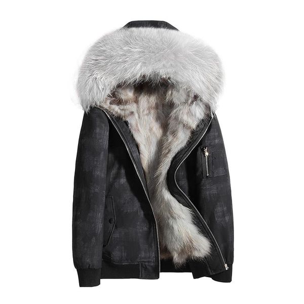 men's leather & faux parka real fur coat men winter jacket for hooded natural raccoon liner short jackets mens parkas 19987, Black
men's leather & faux parka real fur coat men winter jacket for hooded natural raccoon liner short jackets mens parkas 19987, Black