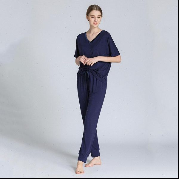 sleeve v neck pajamas modal womens sleepwears short sleeved trousers two piece loose large size home clothes thin pyjamas women, Black;red
sleeve v neck pajamas modal womens sleepwears short sleeved trousers two piece loose large size home clothes thin pyjamas women, Black;red