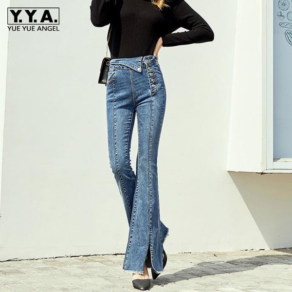 fashion women high waist buttons jeans tassels denim flare pants slim fit push up office ladies long trousers women's, Blue
fashion women high waist buttons jeans tassels denim flare pants slim fit push up office ladies long trousers women's, Blue