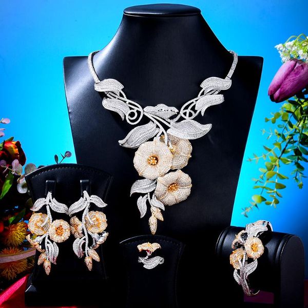 earrings & necklace godki 4pcs luxury morning glory flower african jewelry set for women wedding 2 tone fashion sets 2021, Silver
earrings & necklace godki 4pcs luxury morning glory flower african jewelry set for women wedding 2 tone fashion sets 2021, Silver