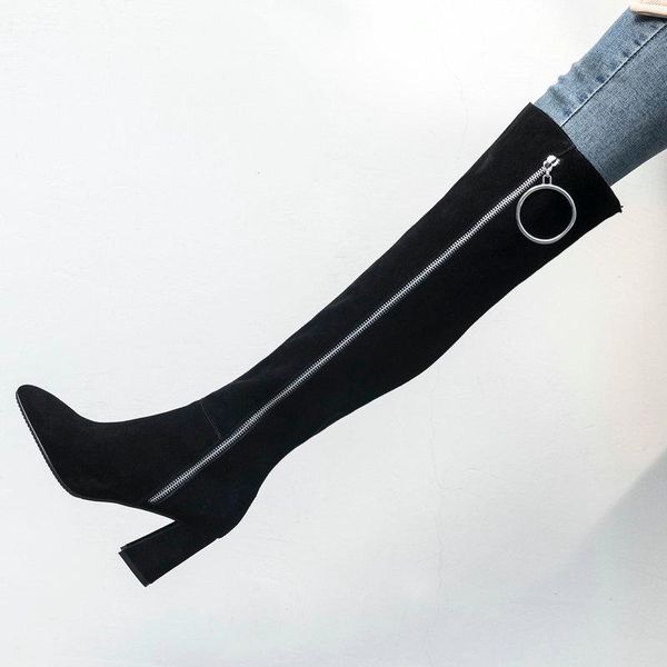boots 2021 suede women fashion metal ring knee high square heel long autumn winter zipper woman shoes, Black
boots 2021 suede women fashion metal ring knee high square heel long autumn winter zipper woman shoes, Black