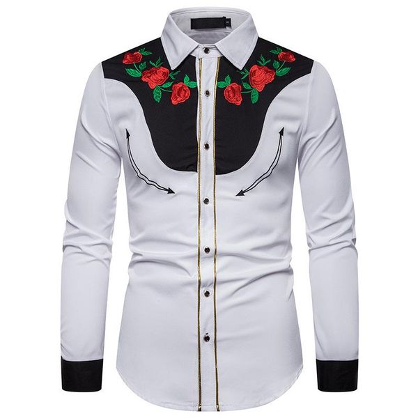 men's casual shirts western cowboy shirt men 2021 fashion rose floral embroidery button up mens slim fit long sleeve dress camisa xxl, White;black
men's casual shirts western cowboy shirt men 2021 fashion rose floral embroidery button up mens slim fit long sleeve dress camisa xxl, White;black