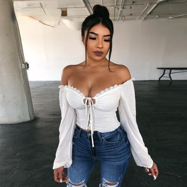 women's blouses & shirts lace insert white tie front frilled long sleeve shirred crop women button off shoulder streetwear
women's blouses & shirts lace insert white tie front frilled long sleeve shirred crop women button off shoulder streetwear