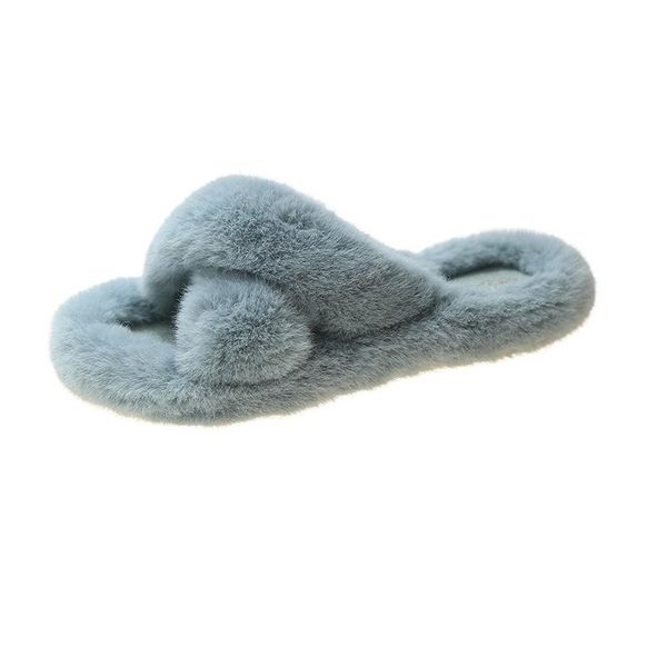 fur plus size 2021 slippers women autumn and winter fashion open-toed cross flip-flop shoes, Black