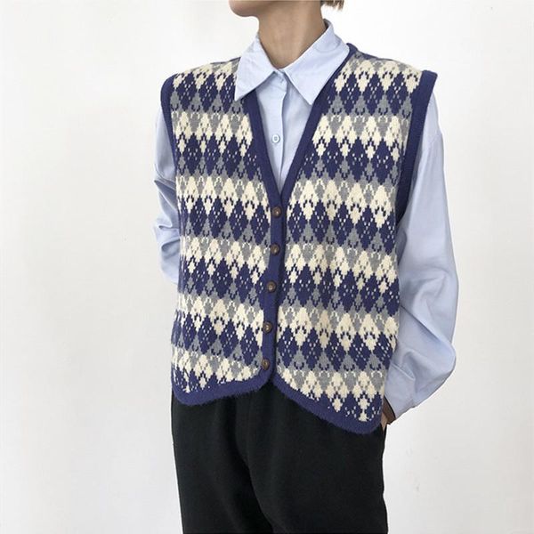 women's vests 2021 retro color matching rhombus small waistcoat fashion all-match v-neck age-reducing knitted cardigan vest female, Black;white
women's vests 2021 retro color matching rhombus small waistcoat fashion all-match v-neck age-reducing knitted cardigan vest female, Black;white