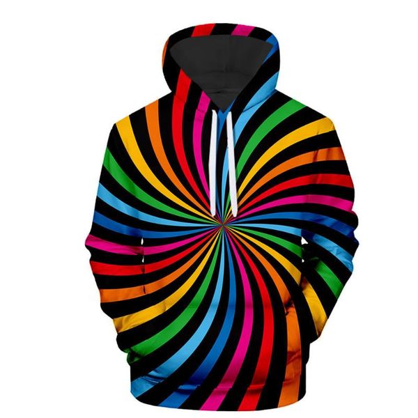 men's hoodies & sweatshirts 2021 cross-border color spiral 3d printed sweater loose trend long-sleeved pullover with hood, Black 
men's hoodies & sweatshirts 2021 cross-border color spiral 3d printed sweater loose trend long-sleeved pullover with hood, Black