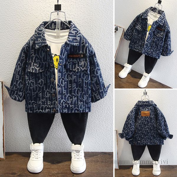 boys letter jacquard denim jacket kids lapel single breasted long sleeve casual outwear 2022 spring children loose cowboy q4976, Blue;gray
boys letter jacquard denim jacket kids lapel single breasted long sleeve casual outwear 2022 spring children loose cowboy q4976, Blue;gray