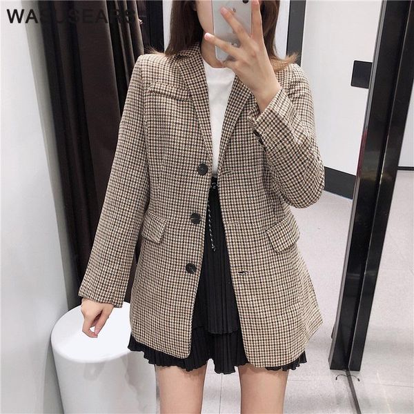 women blazers and jackets single breasted korean elegant casual notched blazer with ribbons houndstooth jacket streetwear women's suits, White;black
women blazers and jackets single breasted korean elegant casual notched blazer with ribbons houndstooth jacket streetwear women's suits, White;black