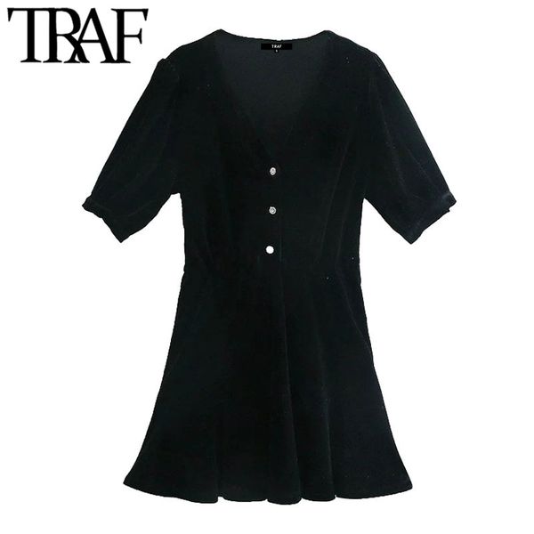 traf women chic fashion with rhinestone buttons velvet mini dress vintage v neck short sleeve female dresses mujer 210415, Black;gray
traf women chic fashion with rhinestone buttons velvet mini dress vintage v neck short sleeve female dresses mujer 210415, Black;gray