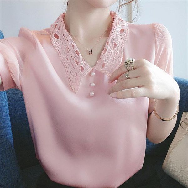 spring summer style chiffon womens shirts short sleeve solid color button lace patchwork sp502, White
spring summer style chiffon womens shirts short sleeve solid color button lace patchwork sp502, White