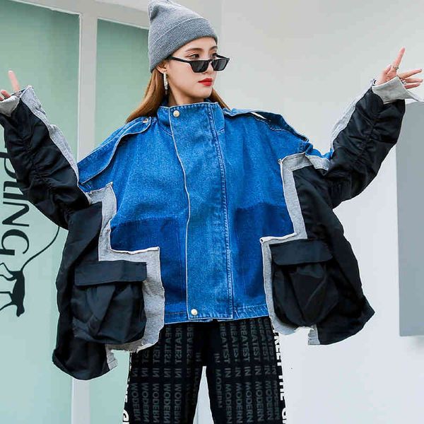 autumn irregular design matching denim female large sleeve size jacket, Black;brown
autumn irregular design matching denim female large sleeve size jacket, Black;brown