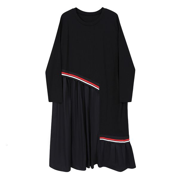 2021 vintage pleated long sleeve pacthwork casual dress loose women's dresses, Black;gray
2021 vintage pleated long sleeve pacthwork casual dress loose women's dresses, Black;gray