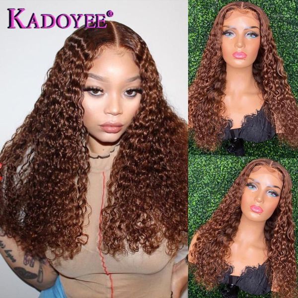 #4 brown color bob wigs curly part lace human hair baby pre plucked 150% remy brazilian kinky closure1, Black;brown