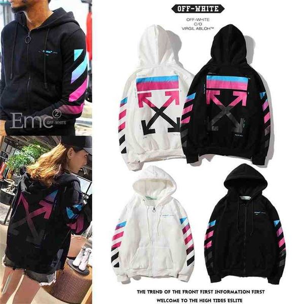 2021 gradient color off arrow hoodie white zipper hoodie coat for men and women, Black
2021 gradient color off arrow hoodie white zipper hoodie coat for men and women, Black
