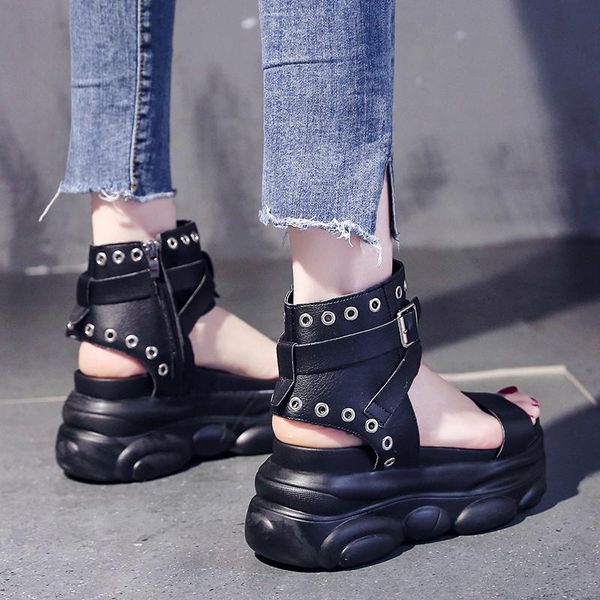 9cm platform shoes women sandals wedge heels height increaming buckle thick soled beach woman sandal, Black
9cm platform shoes women sandals wedge heels height increaming buckle thick soled beach woman sandal, Black