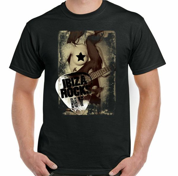 ibiza rocks mens holiday t-shirt electric guitar dance music top, White;black