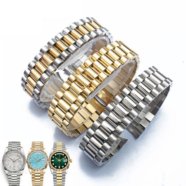 

20mm watch accessories steel male sports waterproof for rolex luxury series five beads full solid strap women watch band, Black;brown