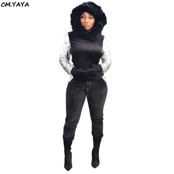 women's two piece pants winter women tracksuits sequins velvet long sleeve patchwork hooded pencil leggings pieces sporting sets suits, White
women's two piece pants winter women tracksuits sequins velvet long sleeve patchwork hooded pencil leggings pieces sporting sets suits, White