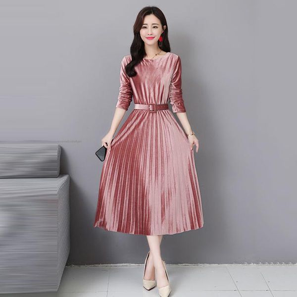 casual dresses spring solid velvet pleated dress women elegant o-neck long sleeve party fashion high-end slim midi office lady 2021, Black;gray
casual dresses spring solid velvet pleated dress women elegant o-neck long sleeve party fashion high-end slim midi office lady 2021, Black;gray