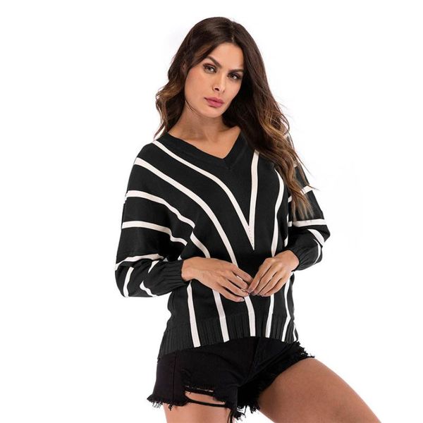 women's sweaters sweater v-neck stripe matching long-sleeved slim simple pullover plus size woman blusas mujer de moda 2021, White;black
women's sweaters sweater v-neck stripe matching long-sleeved slim simple pullover plus size woman blusas mujer de moda 2021, White;black