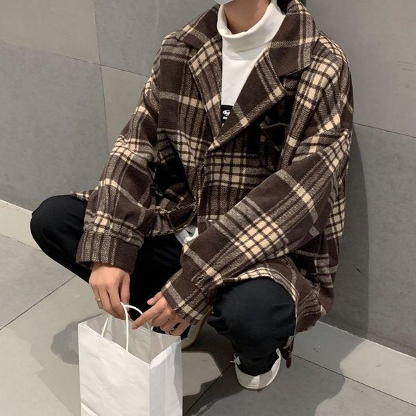 men's wool & blends winter thick woolen coat men warmth fashion retro plaid korean oversized short mens loose overcoat, Black
men's wool & blends winter thick woolen coat men warmth fashion retro plaid korean oversized short mens loose overcoat, Black