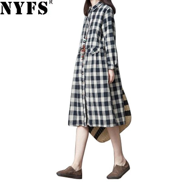 casual dresses nyfs 2021 spring autumn long dress vintage plaid cotton linen women female vestidos robe, Black;gray
casual dresses nyfs 2021 spring autumn long dress vintage plaid cotton linen women female vestidos robe, Black;gray