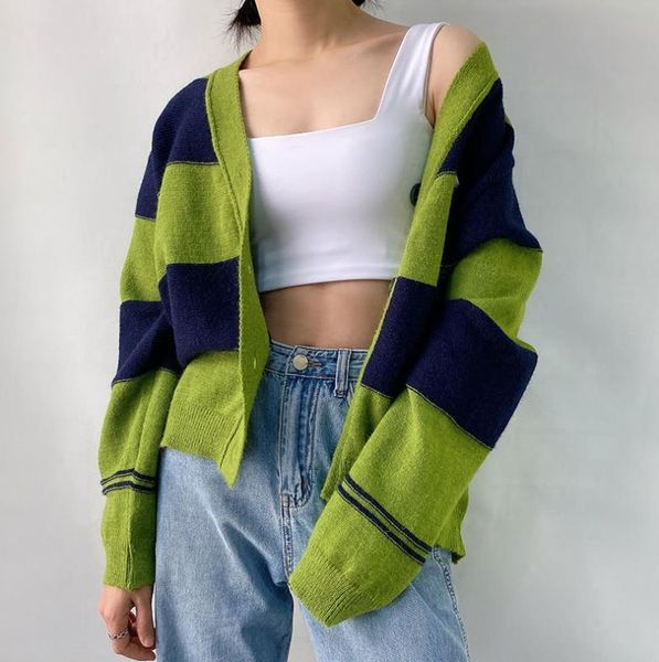 women's knits & tees 2021 autumn casual women color block stroped sweater coats fashion button up long sleeve v-neck knitted cardigans, White
women's knits & tees 2021 autumn casual women color block stroped sweater coats fashion button up long sleeve v-neck knitted cardigans, White