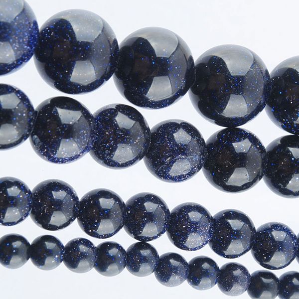 

wojiaer natural blue sand round ball stone black beads loose spacer for jewelry making 4 6 8 10mm 15 1/2" by909