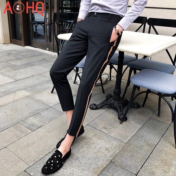 men's suits & blazers side tape pant mens dress business casual suit pants ment ankle length pantalon homme slim fit men trouses office, White;black
men's suits & blazers side tape pant mens dress business casual suit pants ment ankle length pantalon homme slim fit men trouses office, White;black