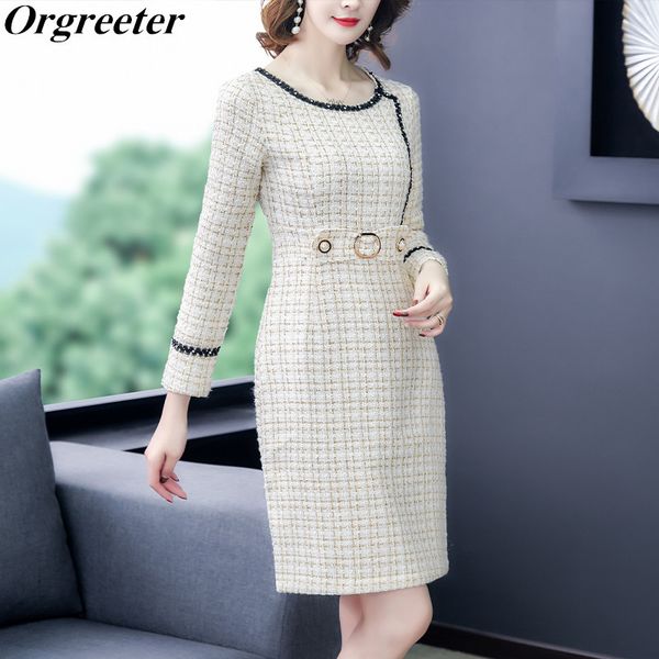 fall winter women tweed plaid dress vintage beaded o-neck long sleeve slim belt knee-length elegant female pencil 210525, Black;gray
fall winter women tweed plaid dress vintage beaded o-neck long sleeve slim belt knee-length elegant female pencil 210525, Black;gray