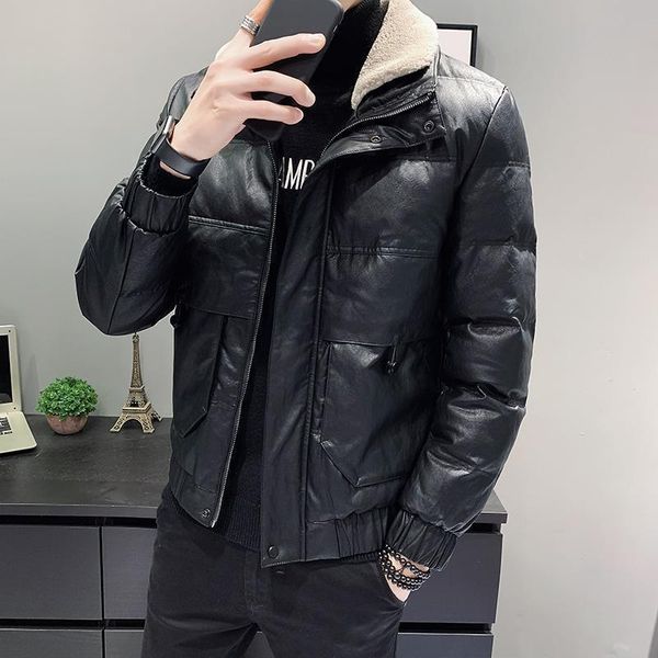 men's down & parkas 2021 winter fashion jacket leather parka warm coat mens thick stand collar white duck outerwear e276, Black
men's down & parkas 2021 winter fashion jacket leather parka warm coat mens thick stand collar white duck outerwear e276, Black