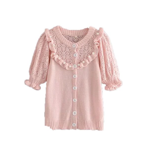 women sweet chic pearl ruffles decoration knitted blouses fashion girls buttons o-neck puff sleeve shirts 210520, White
women sweet chic pearl ruffles decoration knitted blouses fashion girls buttons o-neck puff sleeve shirts 210520, White
