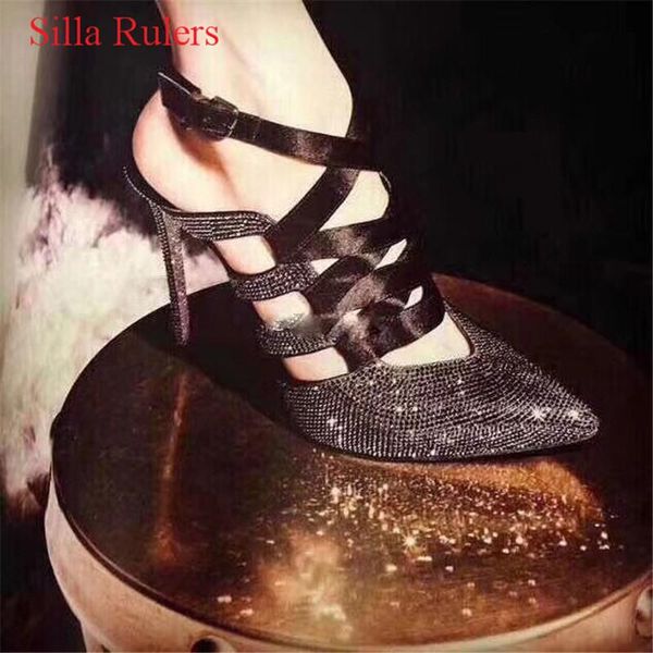 fashion crystal gladiator sandals women high heels cross strap rhinestoned deco pumps wedding shoes woman sandalias mujer, Black
fashion crystal gladiator sandals women high heels cross strap rhinestoned deco pumps wedding shoes woman sandalias mujer, Black